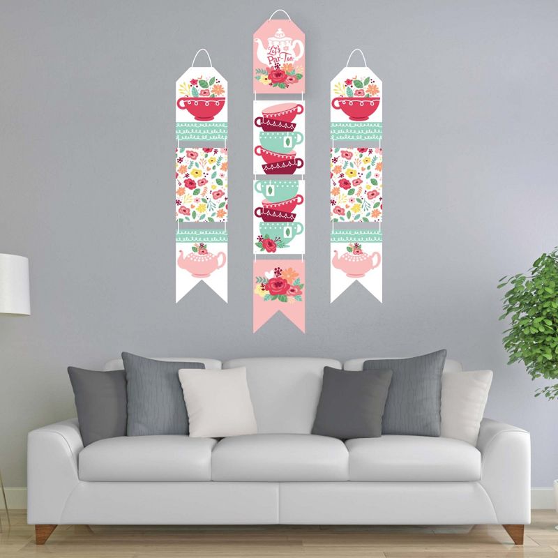 Big Dot of Happiness Floral Let's Par-Tea - Hanging Vertical Paper Door Banners - Garden Tea Party Wall Decoration Kit - Indoor Door Decor