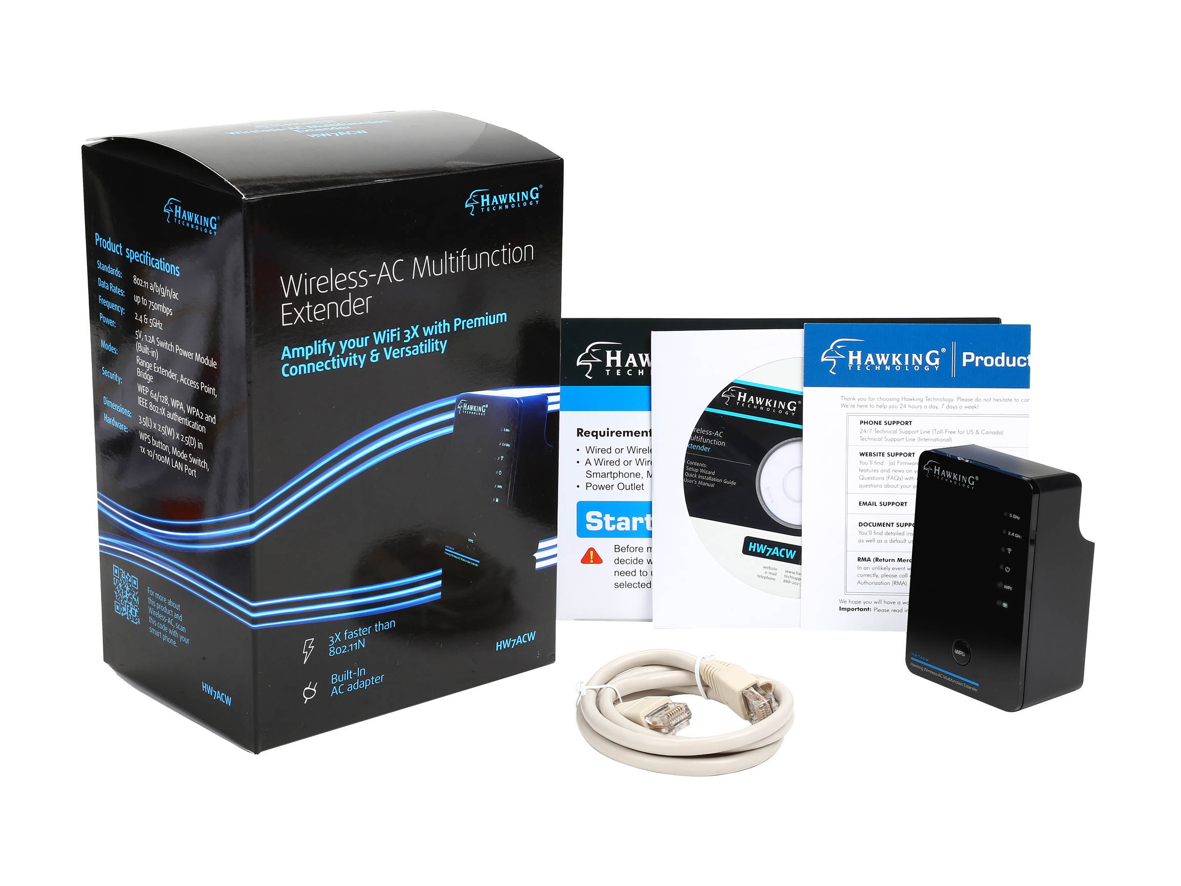 Hawking Technology Wireless-AC Multifunction Range Extender, Access Point, Bridge - Wall Plug (HW7ACW)