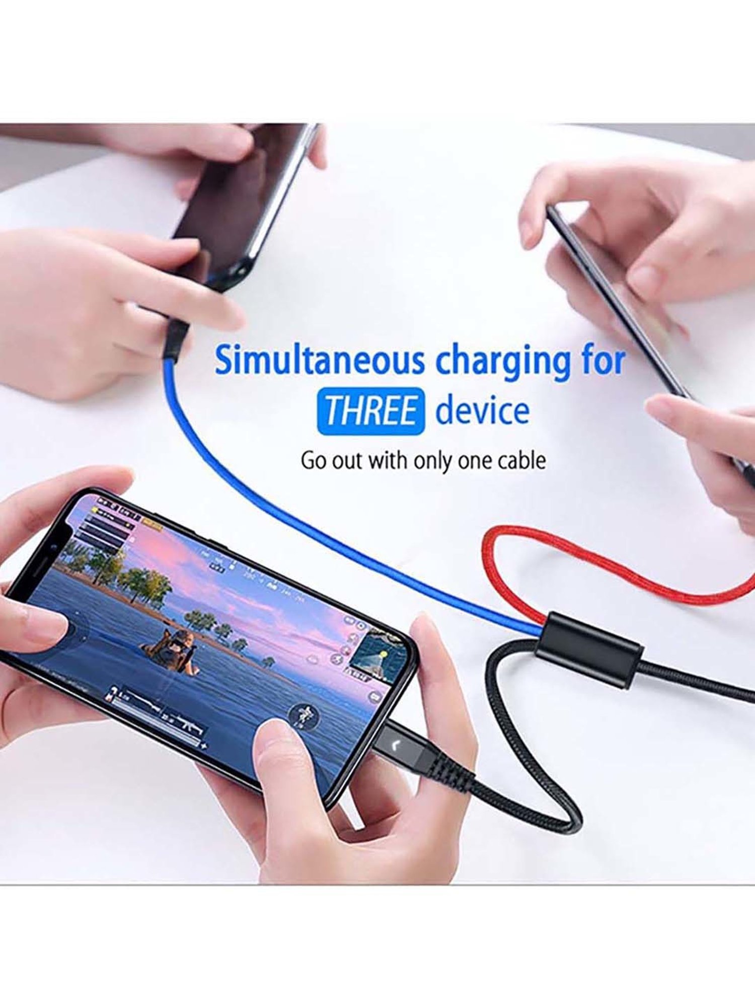 Moerdon MUC - 3in1 3.5A Fast Charging USB Cable with Colorful Indicator (Multicolor)