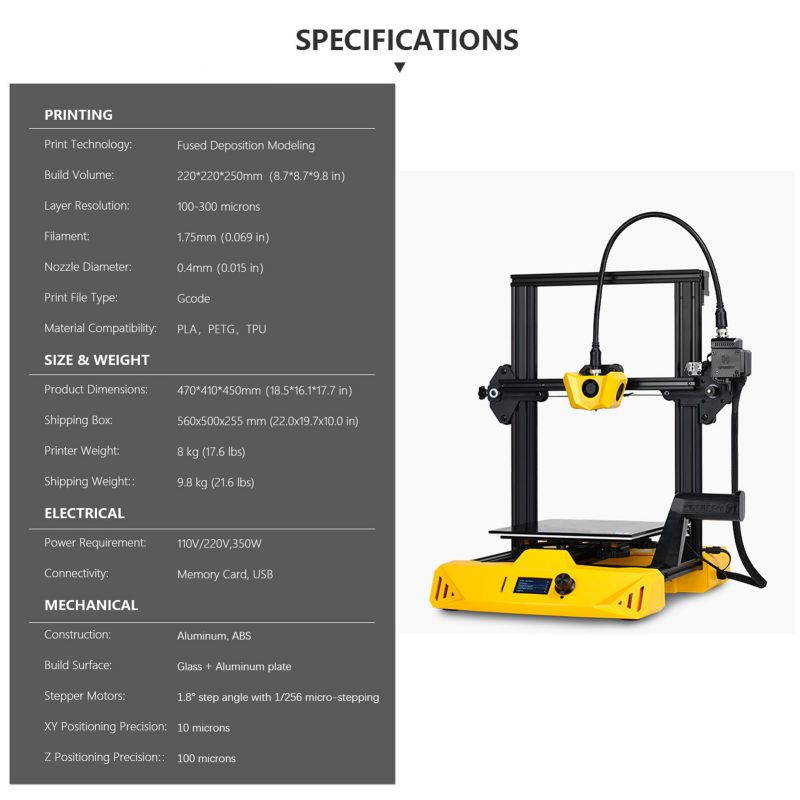Artillery Hornet High Precision 3D Printer 95% Pre-Assembled 220x220x250mm Build Volume Silent Printing with Remote Drive Extruder Works with PLA/ABS/PETG/TPU/Wood