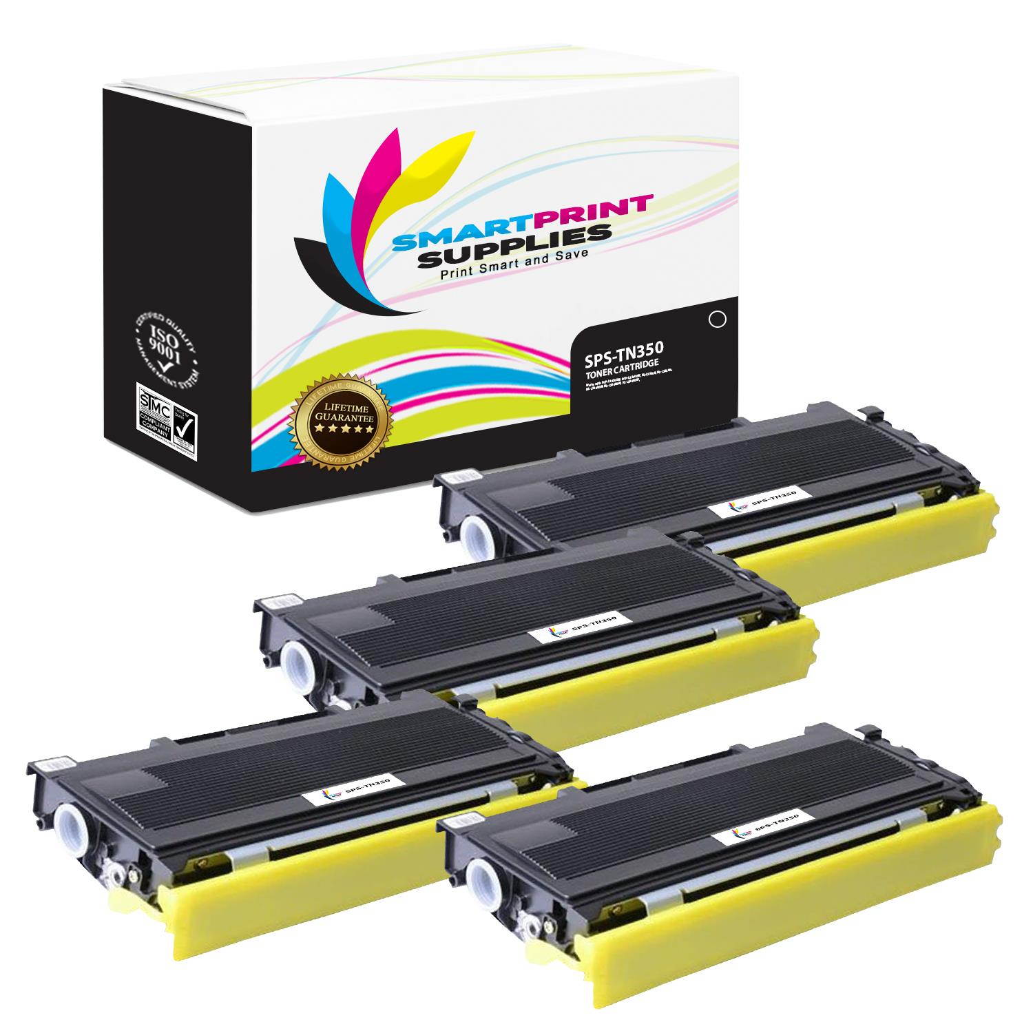 Smart Print Supplies Compatible TN350 TN-350 Black Toner Cartridge Replacement for Brother DCP-7010 7020 7025, HL-2030 2070N, Intellifax 2910 2920, MFC-7220 7225 7820N Printers (2,500 Pages) - 4 Pack