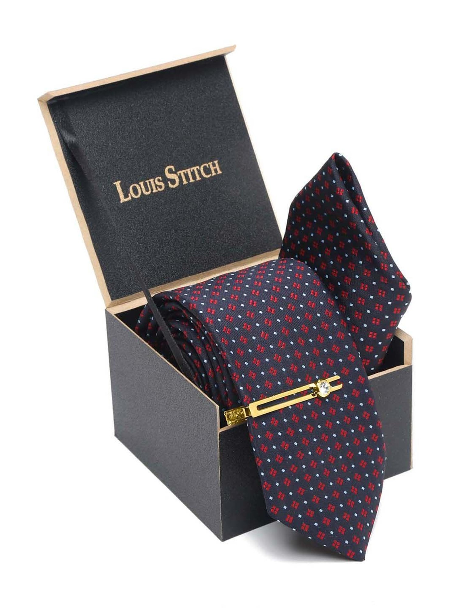 Louis Stitch Navy Embroidered Necktie Gift Set - Set of 3
