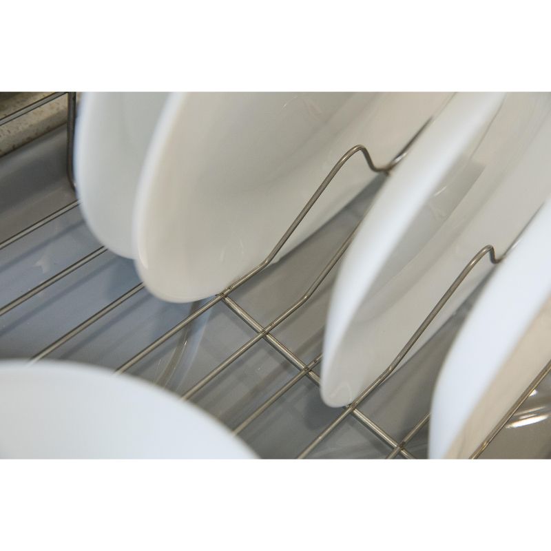 Basicwise Stainless Steel Dish Rack with Plastic Drain Board and Utensil Cup