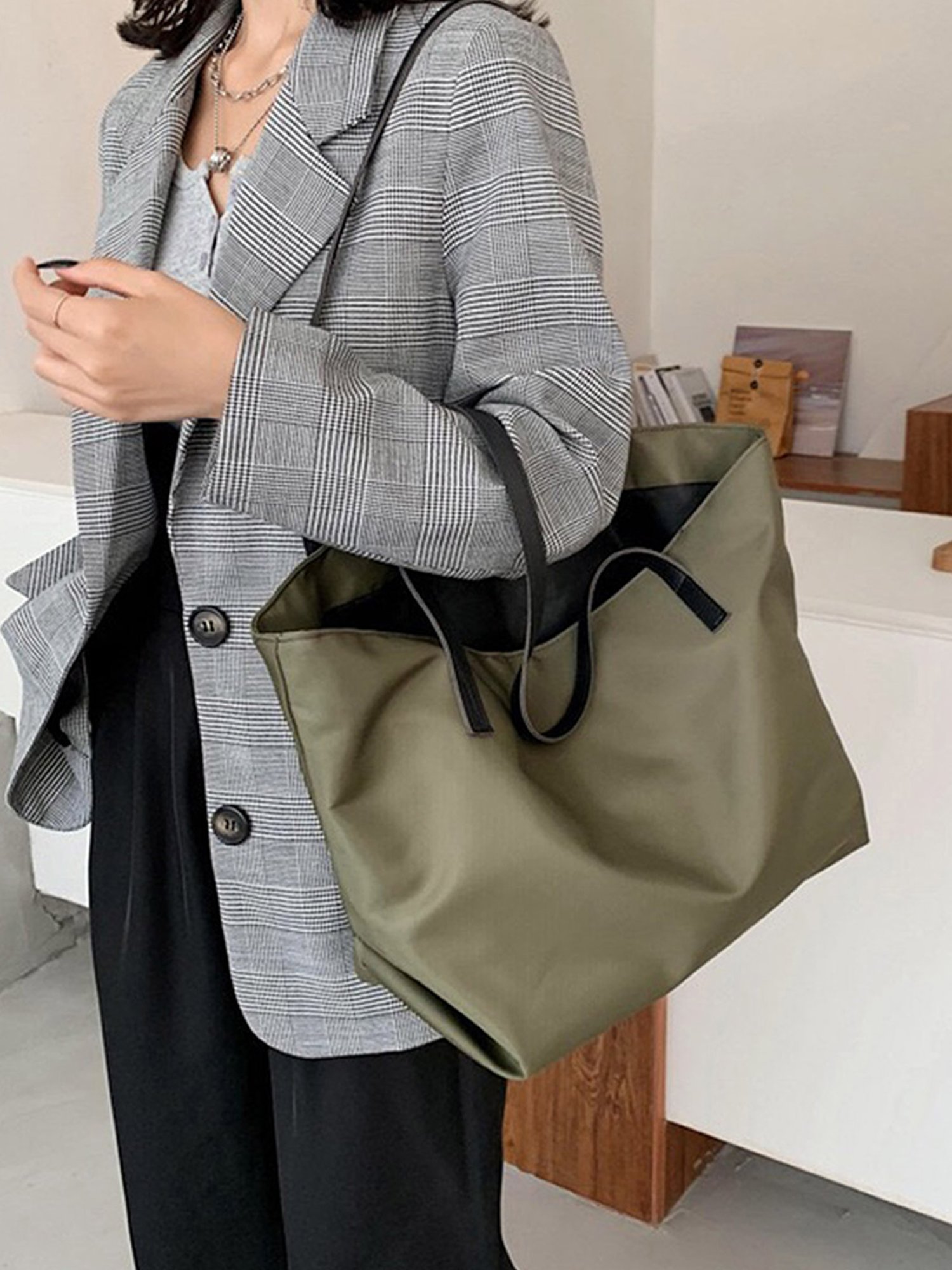 Call It Spring Black Combo Solid Large Tote Handbag