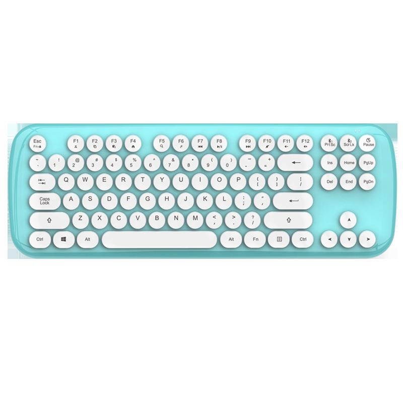 Wireless Bluetooth/2.4G Dual Mode Keyboard Round Punk Desktop Keyboard Girls Cute Keyboard -Blue