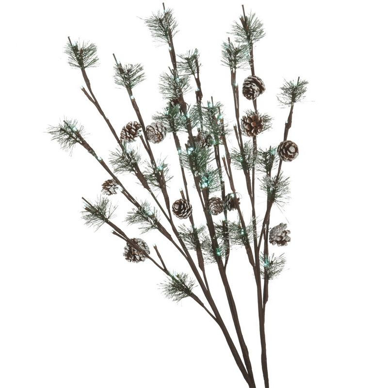 Diva At Home Set of 3 LED Lighted Frosted Artificial Pine Cone Christmas Twig Sprays 30"