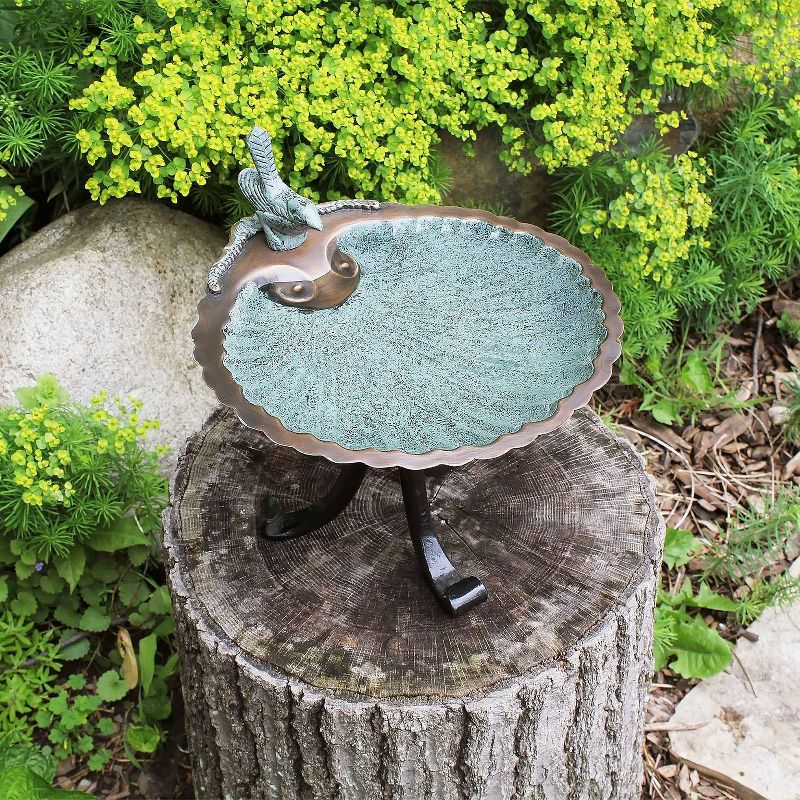 10.75" Tall Scallop Shell Birdbath with Tripod Stand Antique Brass Plated - Achla Designs