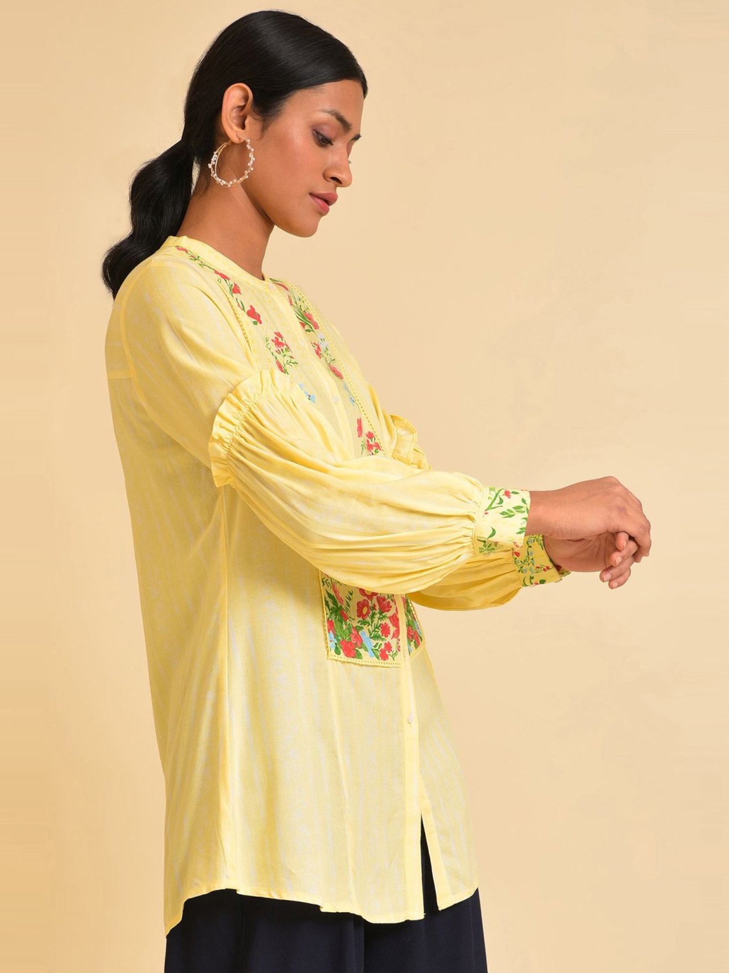 W Yellow Printed Top