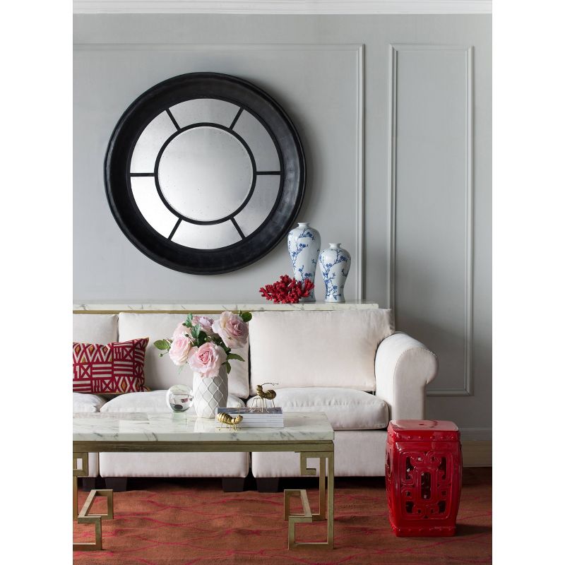 35" x 35" Cameron Round Decorative Mirror llack - A&B Home
