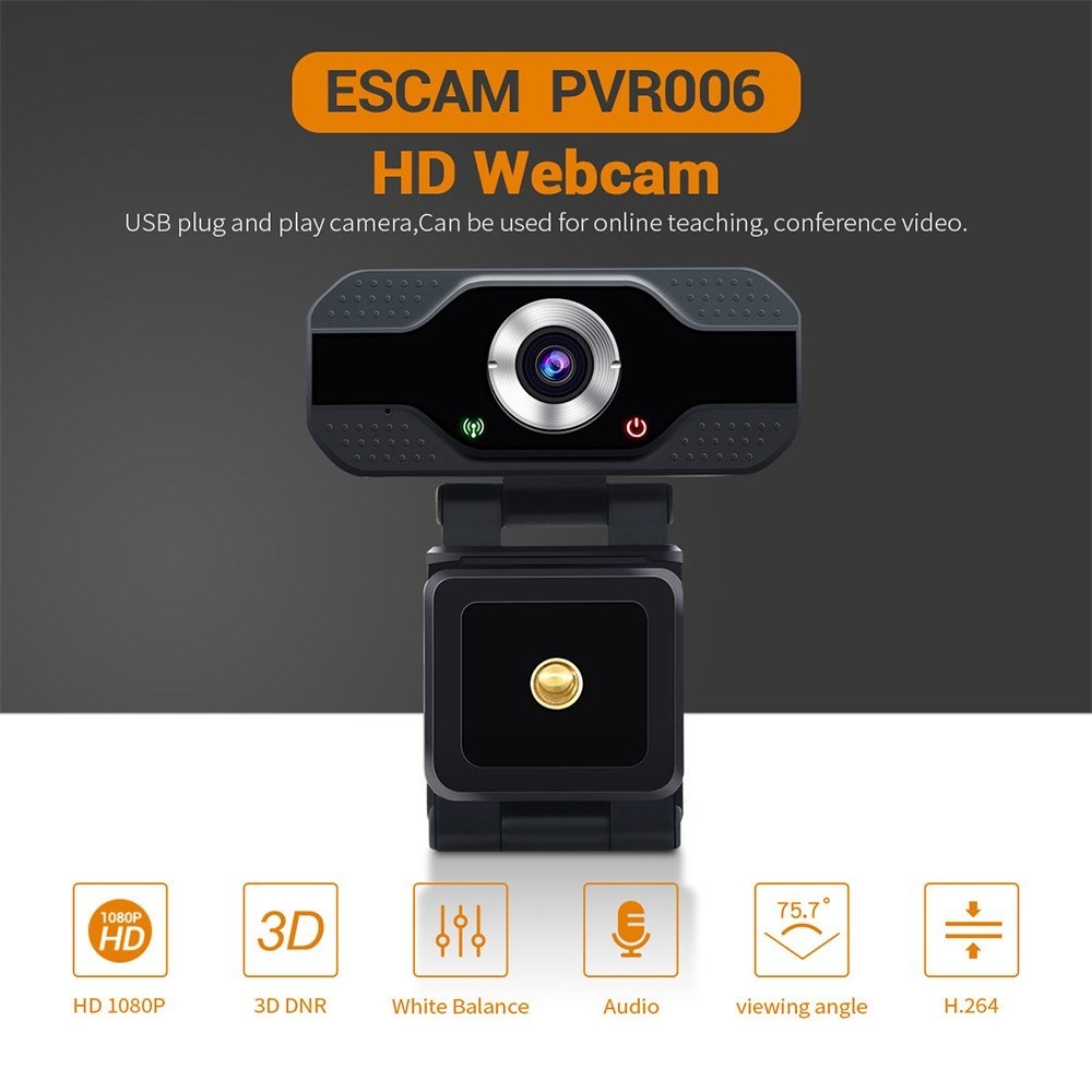 Webcam 1080P Computer Camera with Privacy Cover USB Connection Built-in Noise-reduction Microphone for Live Video