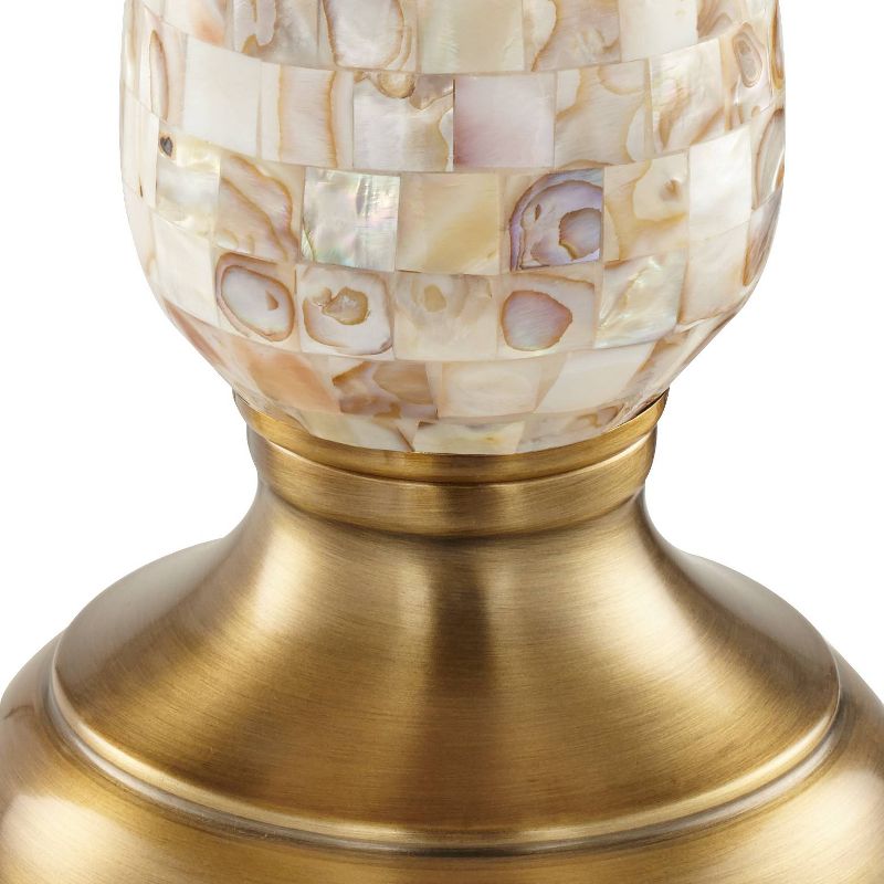Barnes and Ivy Coastal Table Lamp Mother of Pearl Mosaic Tapered Drum Shade for Living Room Family Bedroom Bedside Nightstand