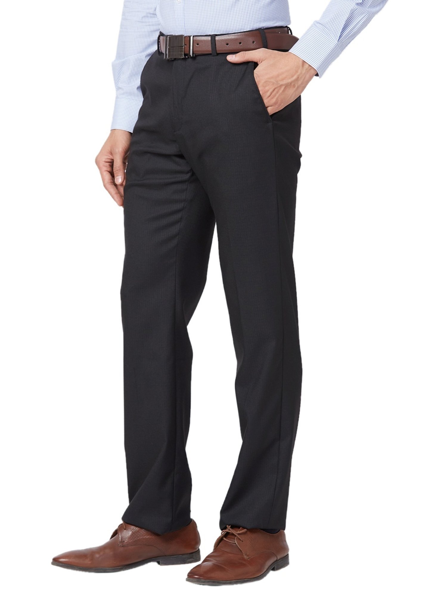 Park Avenue Black Classic Fit Texture Trousers
