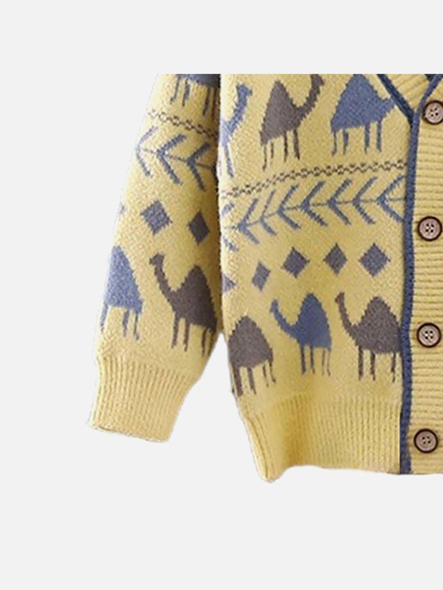 Little Surprise Box Camel Troop Yellow & Blue Printed Full Sleeves Cardigan