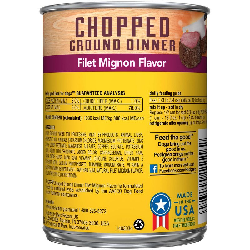 Pedigree Chopped Ground Dinner Wet Dog Food Filet Mignon Flavor - 13.2oz