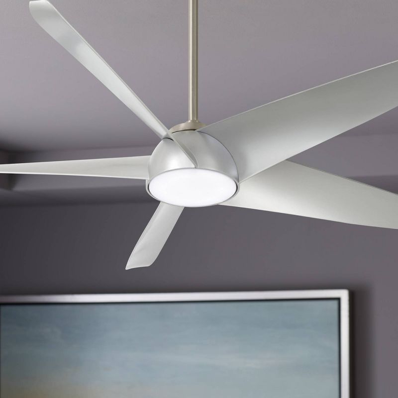 60" Minka Aire Ellipse Brushed Nickel and Silver LED Smart Ceiling Fan Modern with Down-rod and Remote for Living Room Kitchen Bedroom Dining Garage