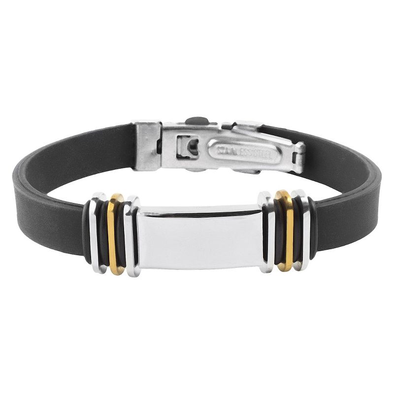 Men's West Coast Jewelry Stainless Steel with Two-Tone Accents Rubber ID Bracelet