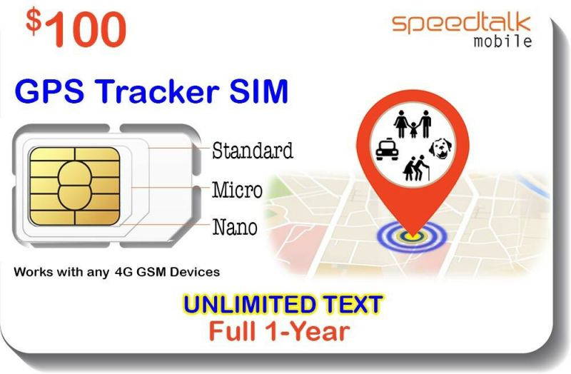 $100 GSM SIM Card for GPS Trackers - Pet Kid Senior Car Tracking Device Locator