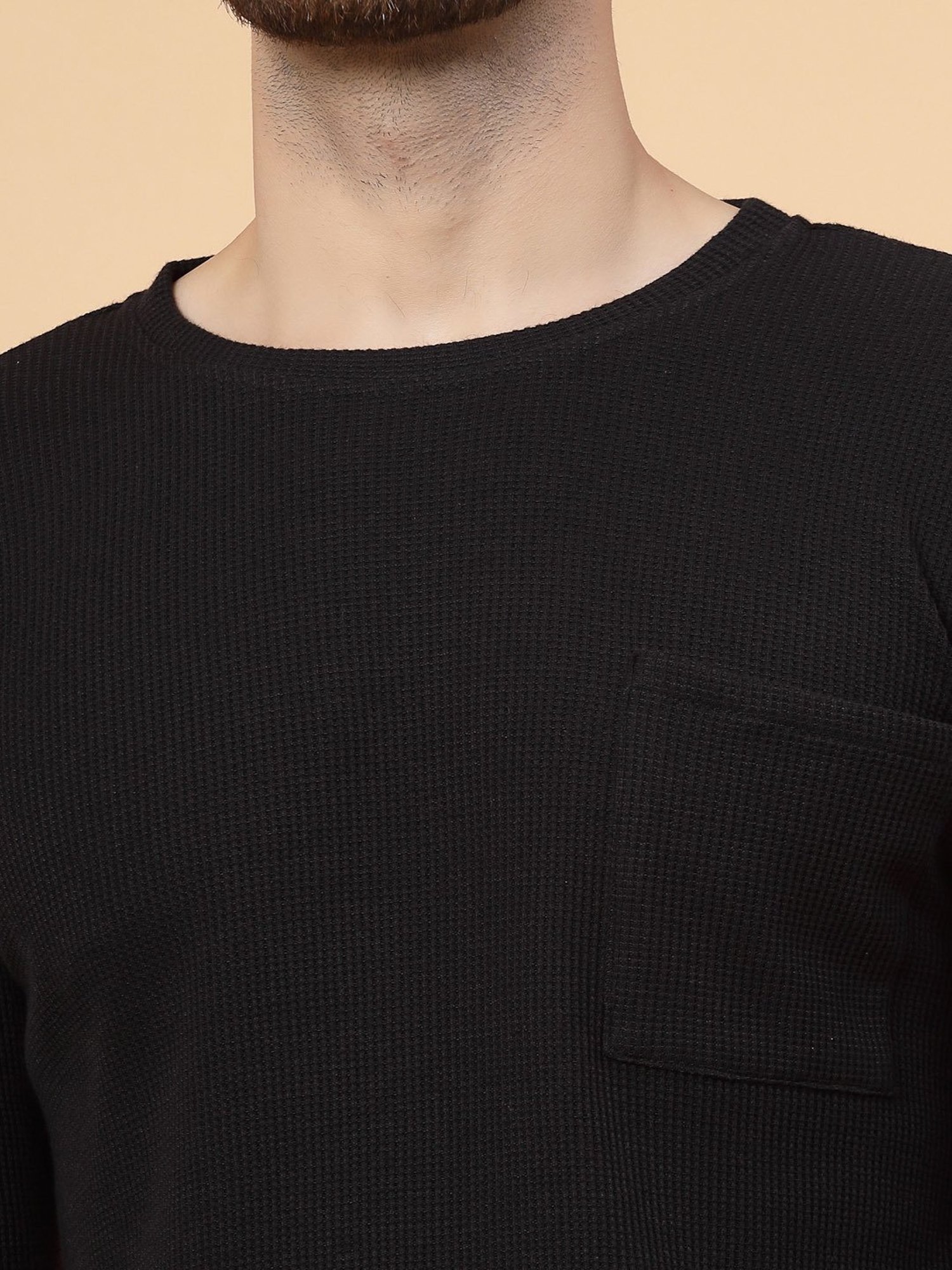 Rigo Black Regular Fit Textured Crew T-Shirt