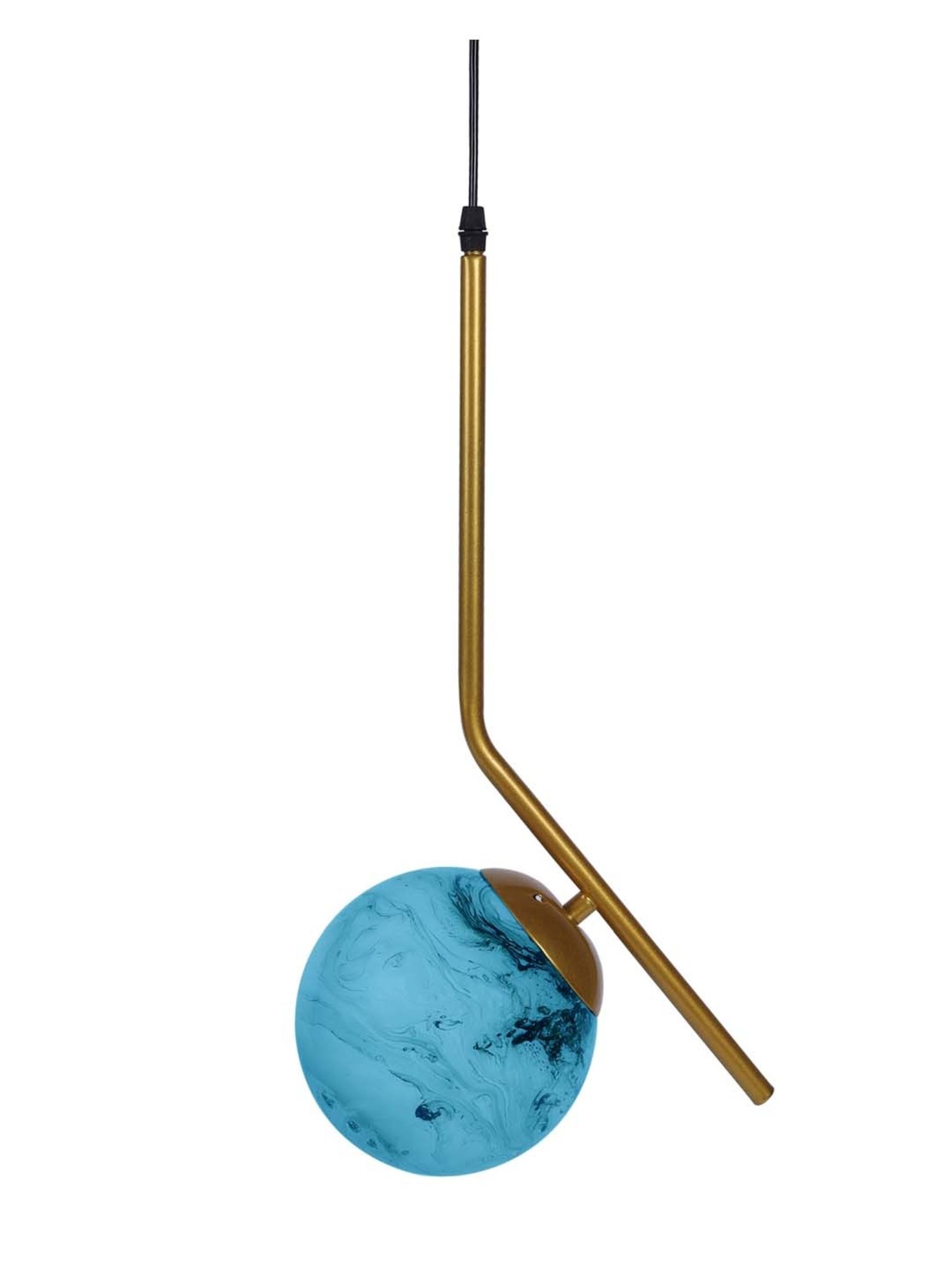 Homesake Modern Blue & Golden Metal Globe Lampshade Pendant Indoor Hanging Light - Set of 1