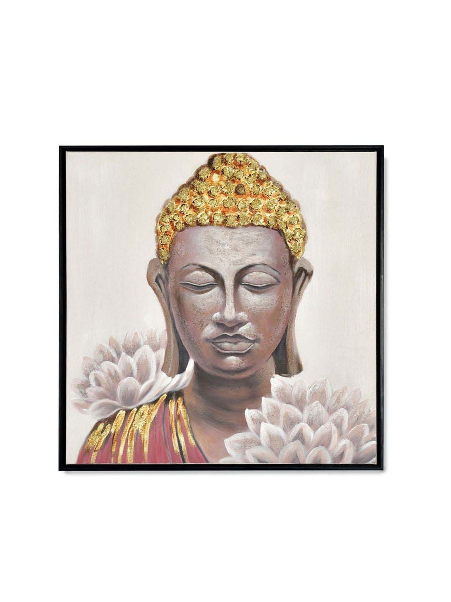 @home Multicolor Canvas Buddha With Flower Wall Painting