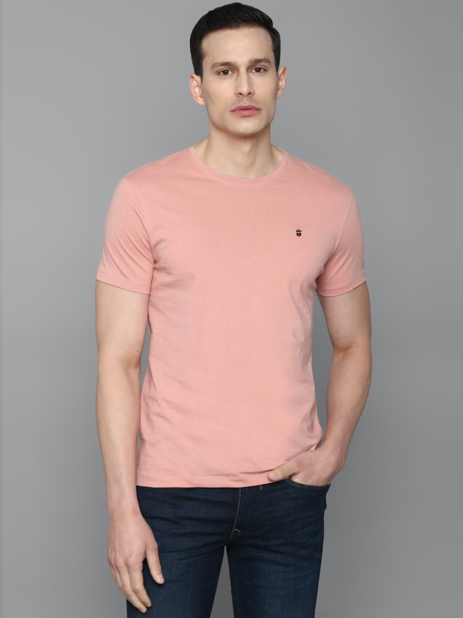 Louis Philippe Jeans Pink Cotton Slim Fit T-Shirt