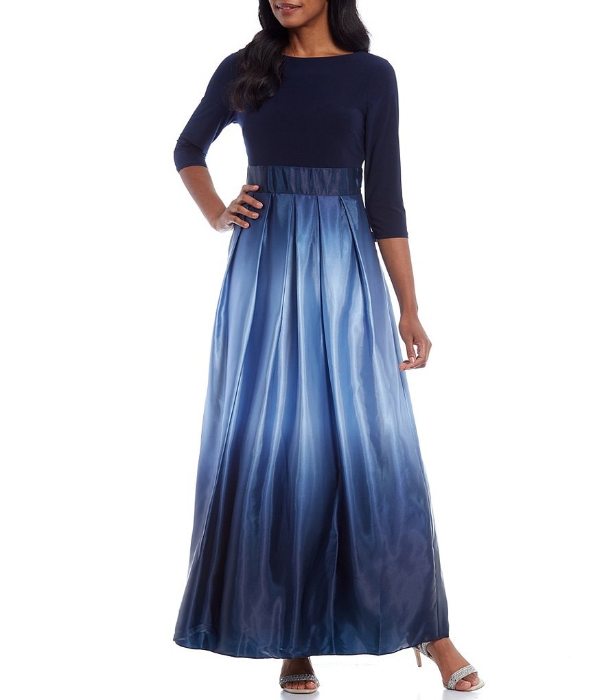 Ignite Evenings Ombre Satin 3/4 Sleeve Ball Gown