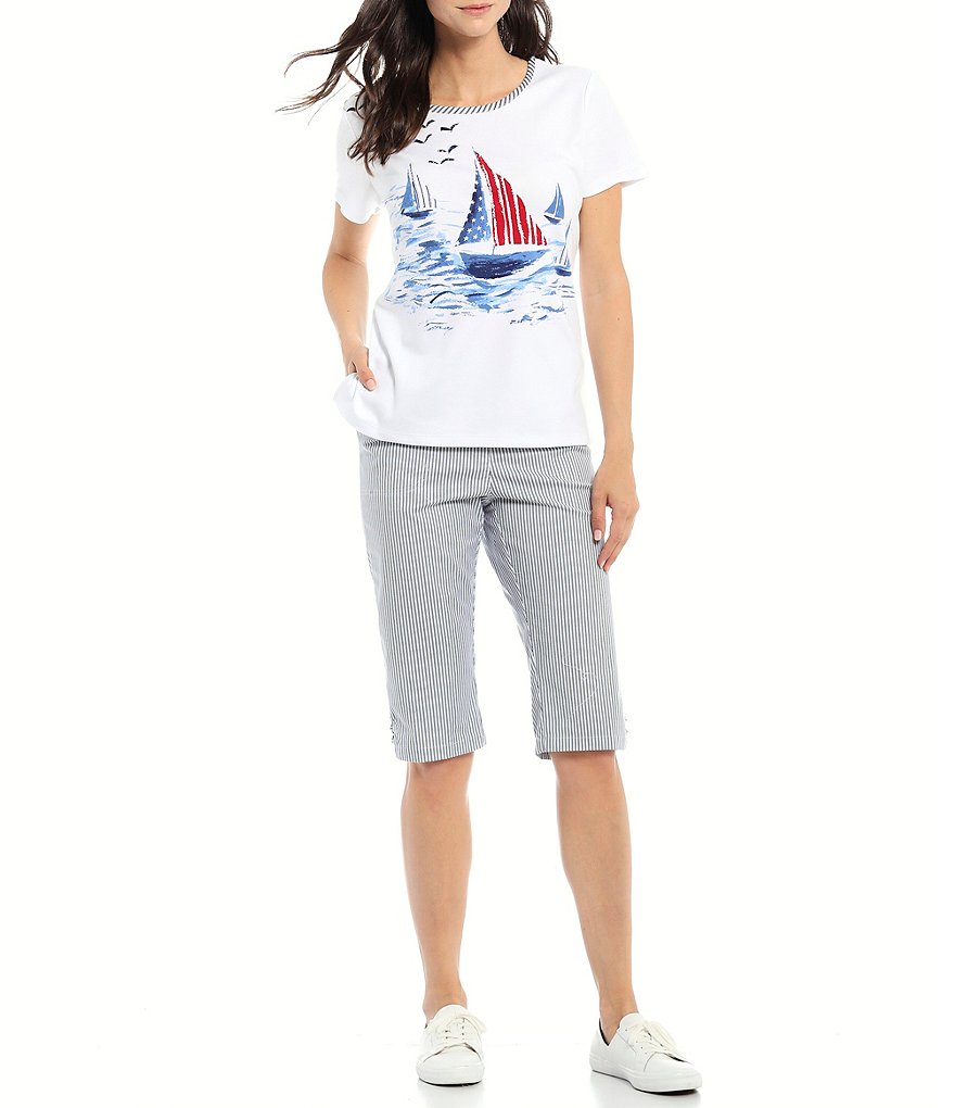 Allison Daley Ticking Stripe Print Pull-On Skimmer