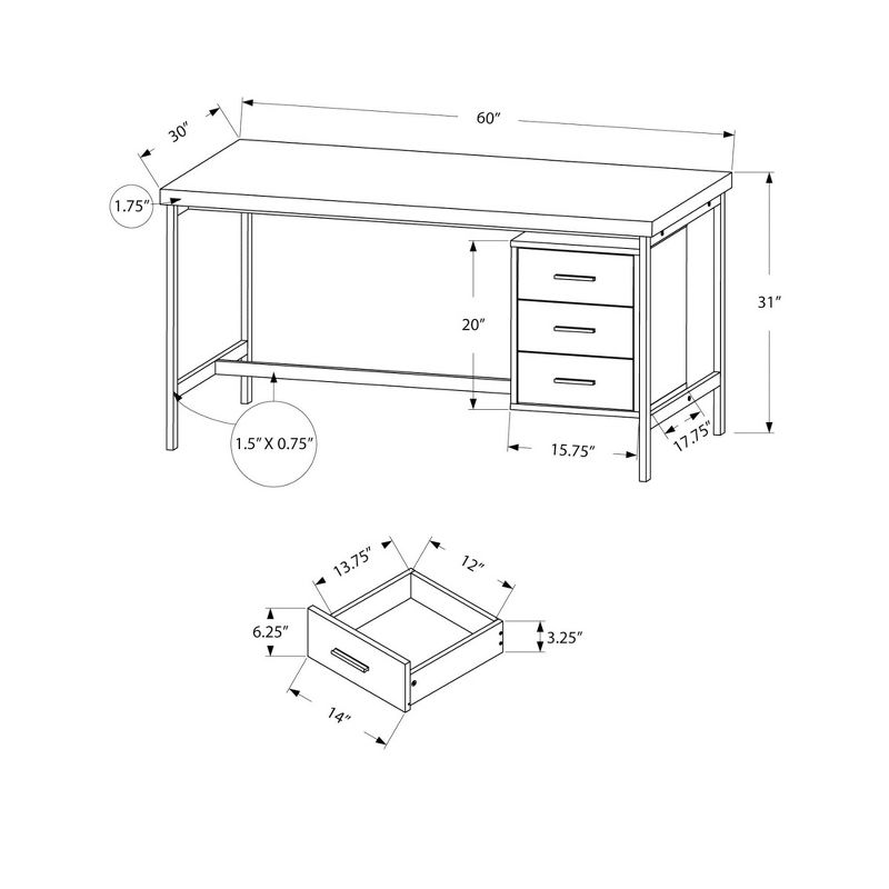Hollow Core Desk with Silver Metal - White - EveryRoom