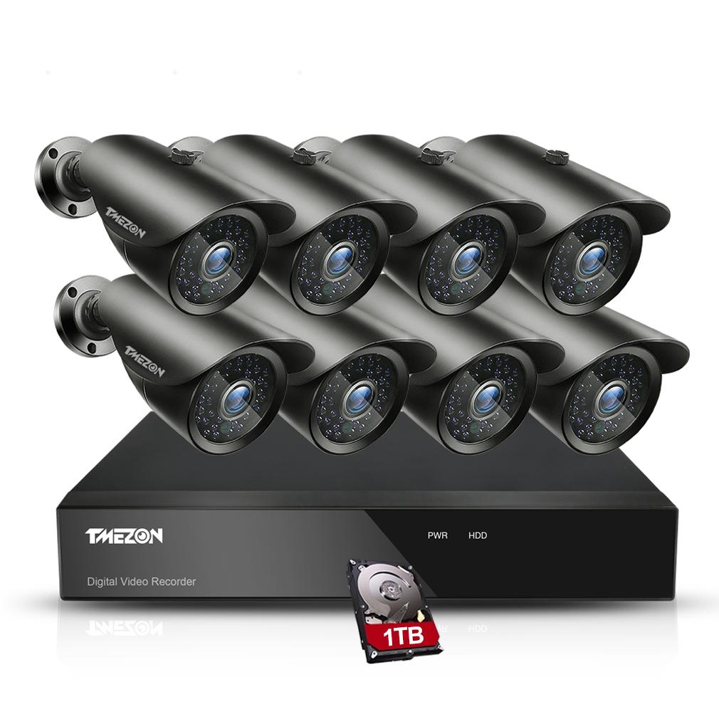 TMEZON 16CH 1080N Surveillance Security Camera System 1080N Lite Video DVR Recorder with (8) 2.0MP 1920TVL Bullet 42leds IR Night Weatherproof CCTV Cameras, 1TB Hard Drive