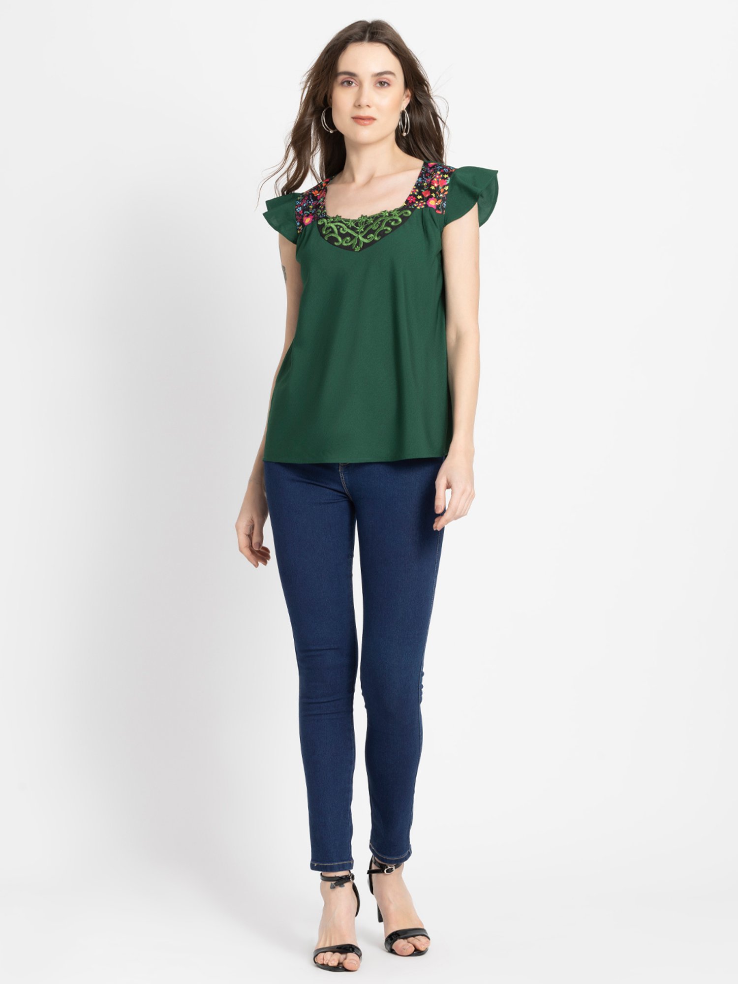 SHAYE Green Embroidered Top