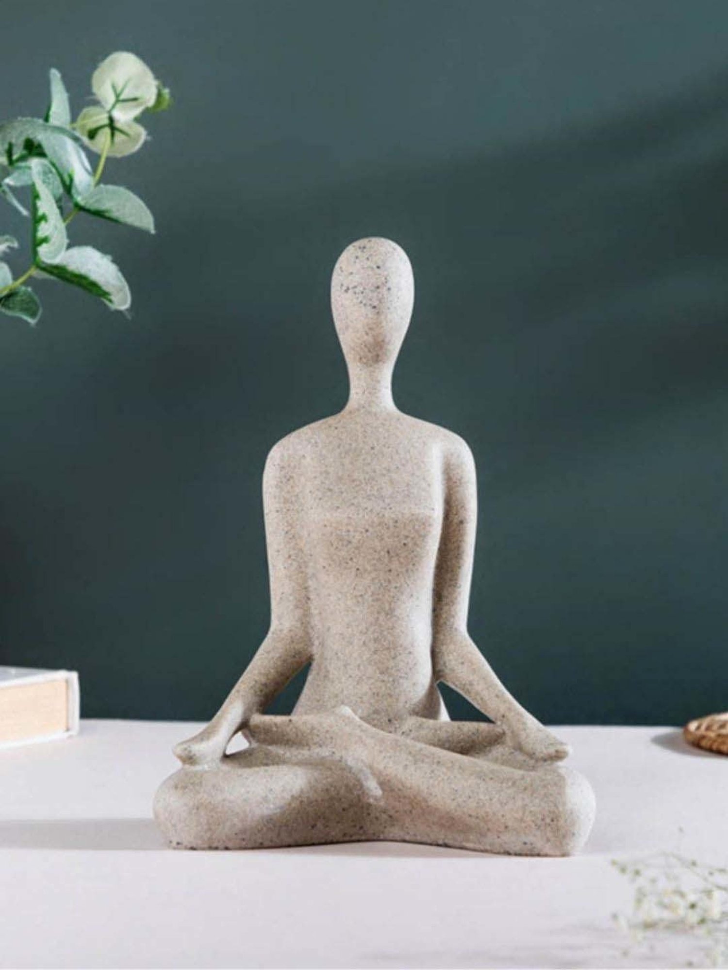 Nestasia Artisanal Stunning Cream Resin Made Showpiece Sitting In Lotus Position Meditation Pose