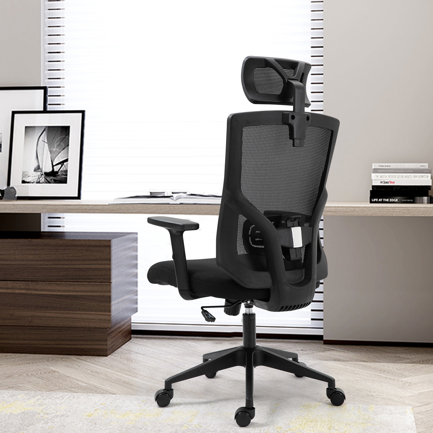 Ergonomic Office Chair, AMINITURE High Back Mesh Task Chair with Adjustable Headrest and Lumbar Support, Swivel Home office Desk Chair, Height and Armrest Adjustable Computer Chair for Work