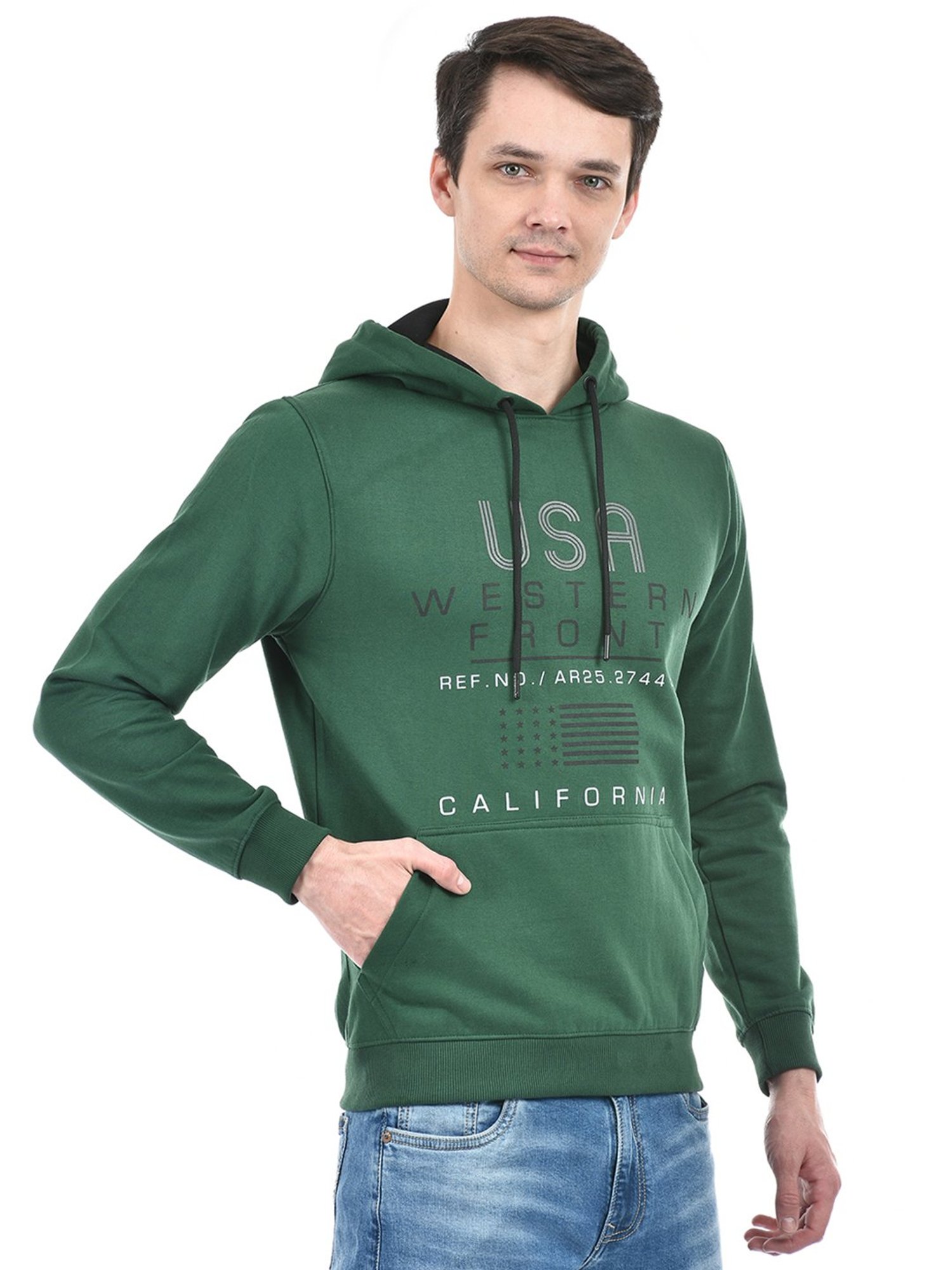 Lawman Pg3 Green Regular Fit Printed Hooded Sweatshirt