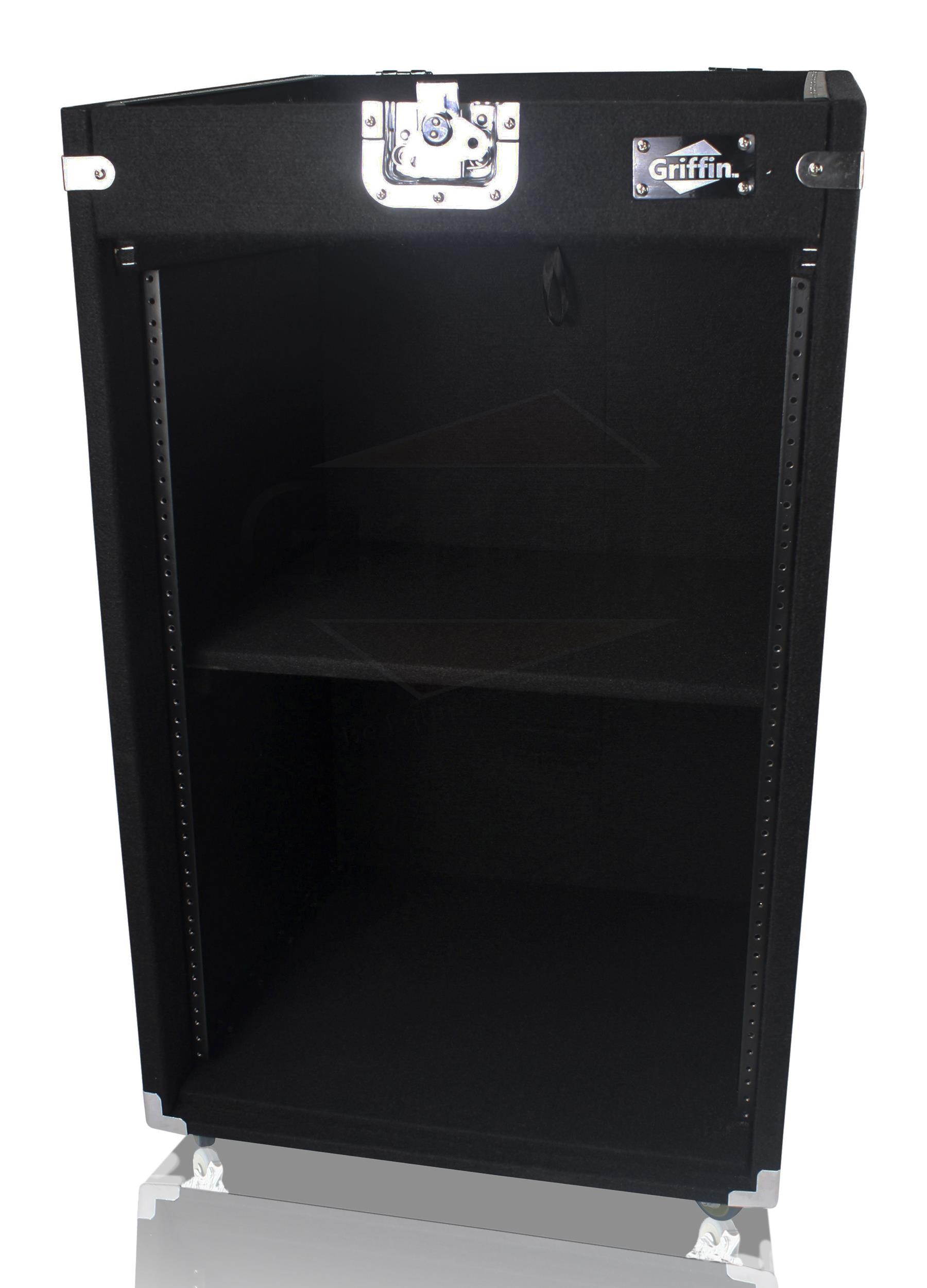 Ultimate Rackmount Studio Mixer Flight Road Case By GRIFFIN | 25U Mount Space Pro-Audio Amp Cabinet Travel Trunk For Music Gear Recording Equipment | Portable DJ Sound Booth Rack Stand Carpet PA Cart