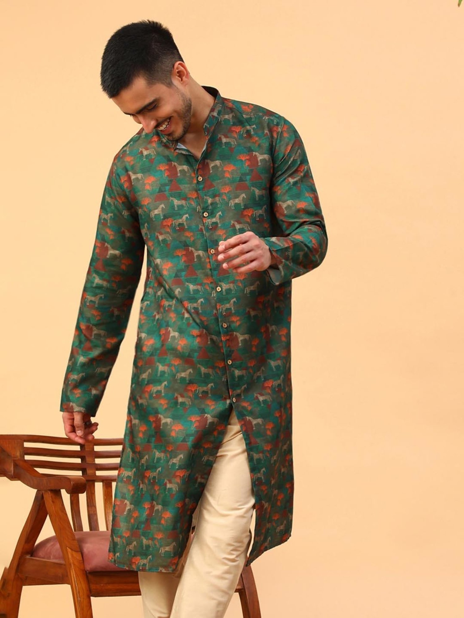 Manthan Fawn & White Regular Fit Kurta