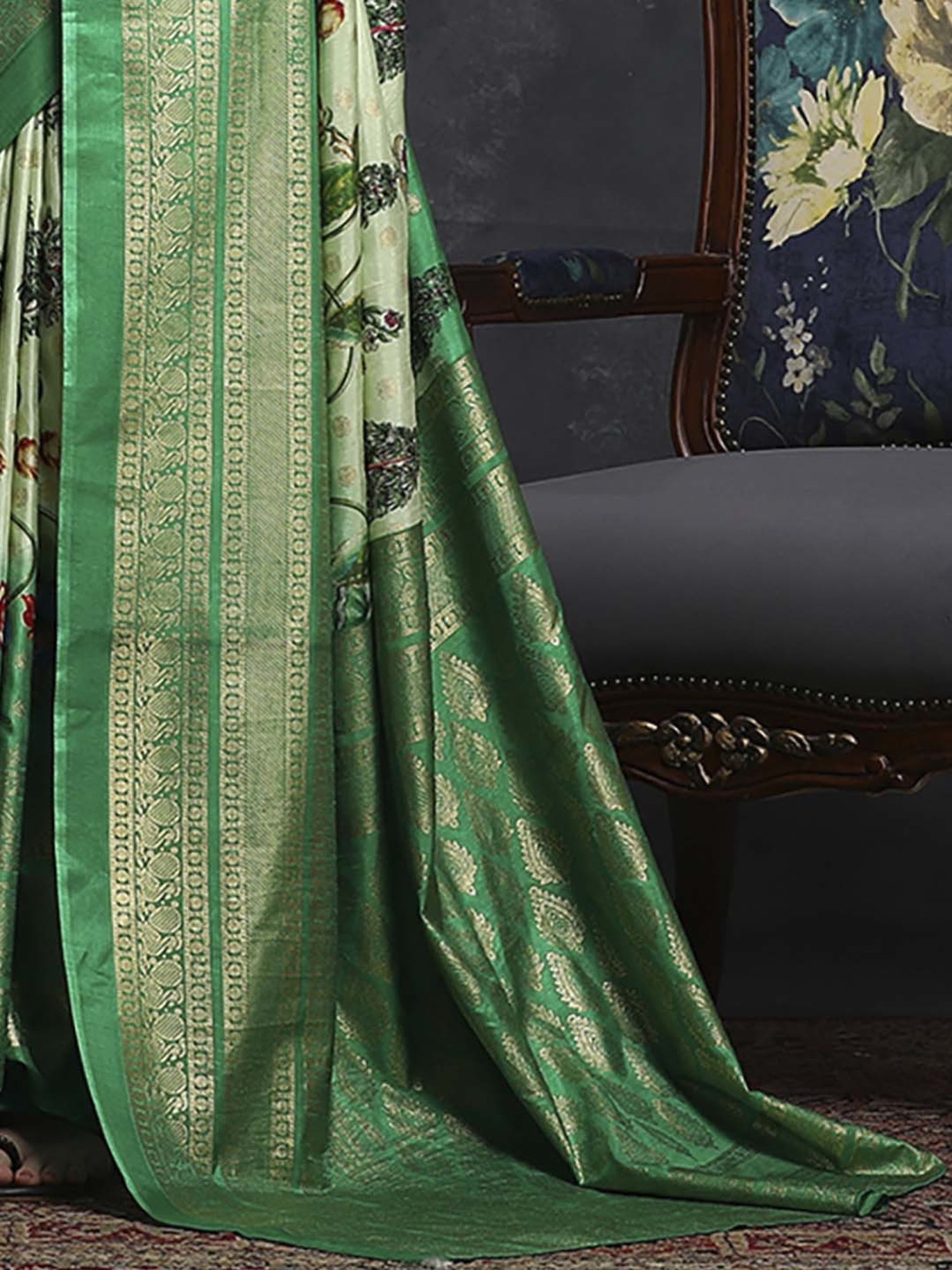 Saree Mall Green Silk Printed Saree With Unstitched Blouse