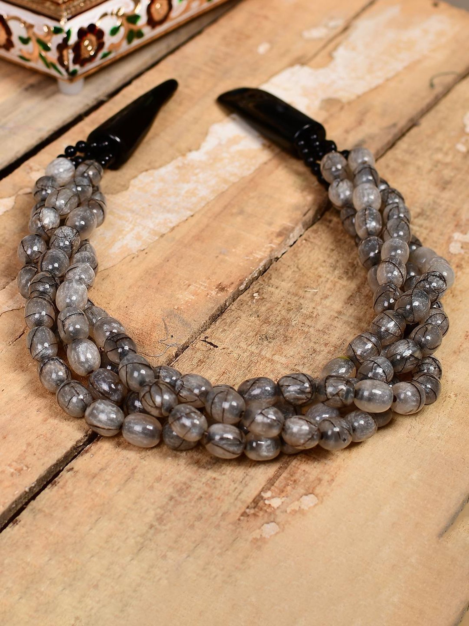 Imli Street Grey Resin Beaded Handcrafted Tribal Necklace