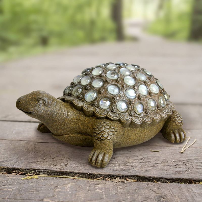 7.09" Resin and Glass Beaded Turtle Statue Silver - Exhart