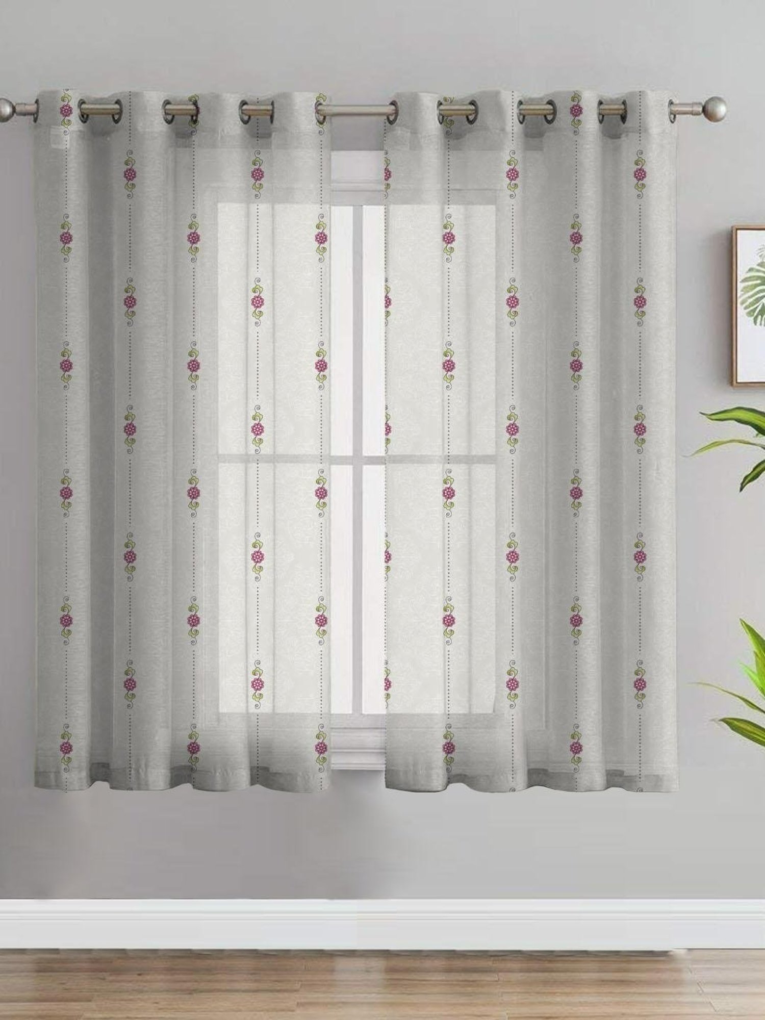 SPACES DRAPE STORY Elegent Digital Print White Polyester 5 ft Window Curtains - Set of 2