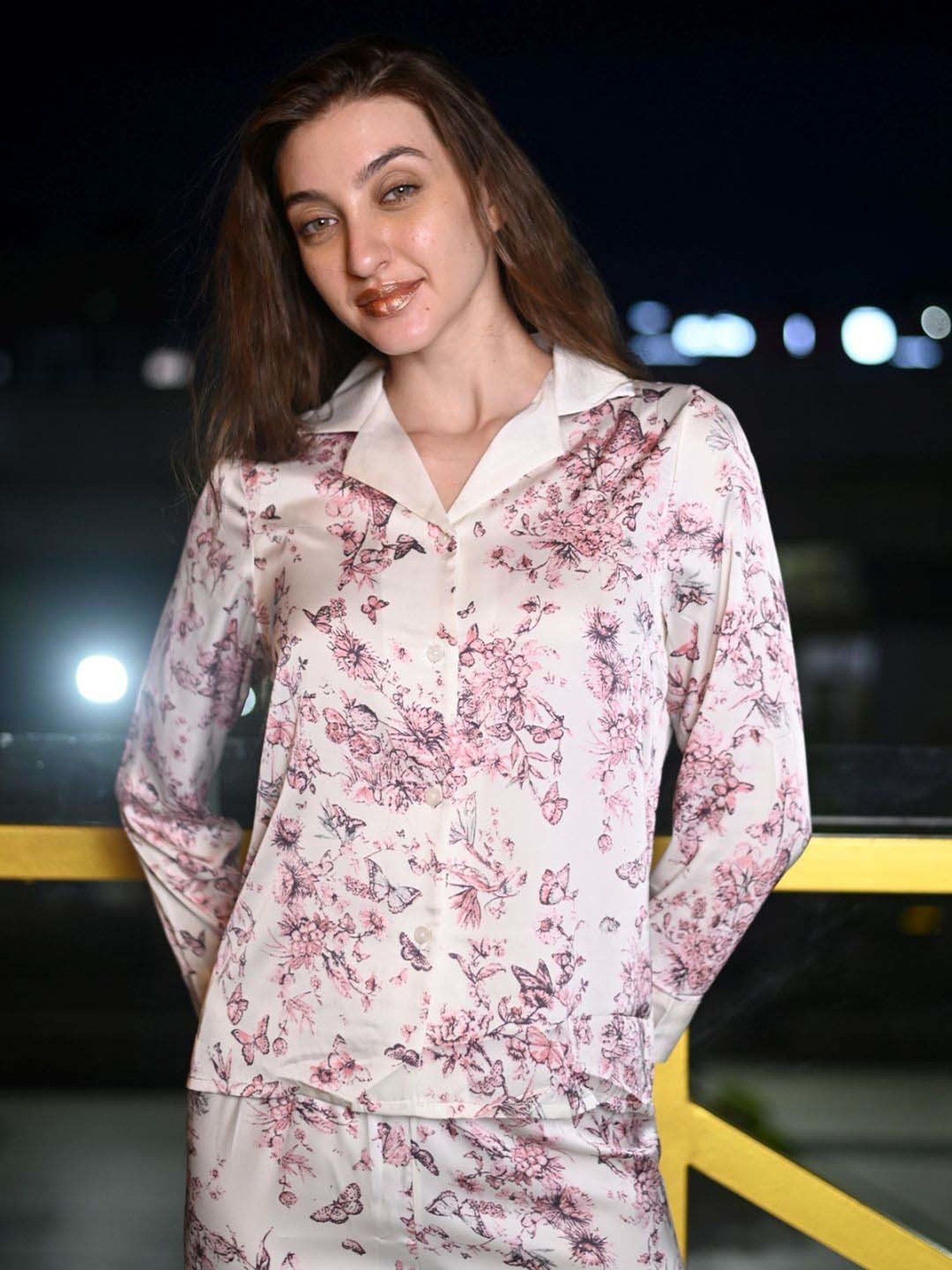 Odette Off-White Printed Shirt Pyjama Set