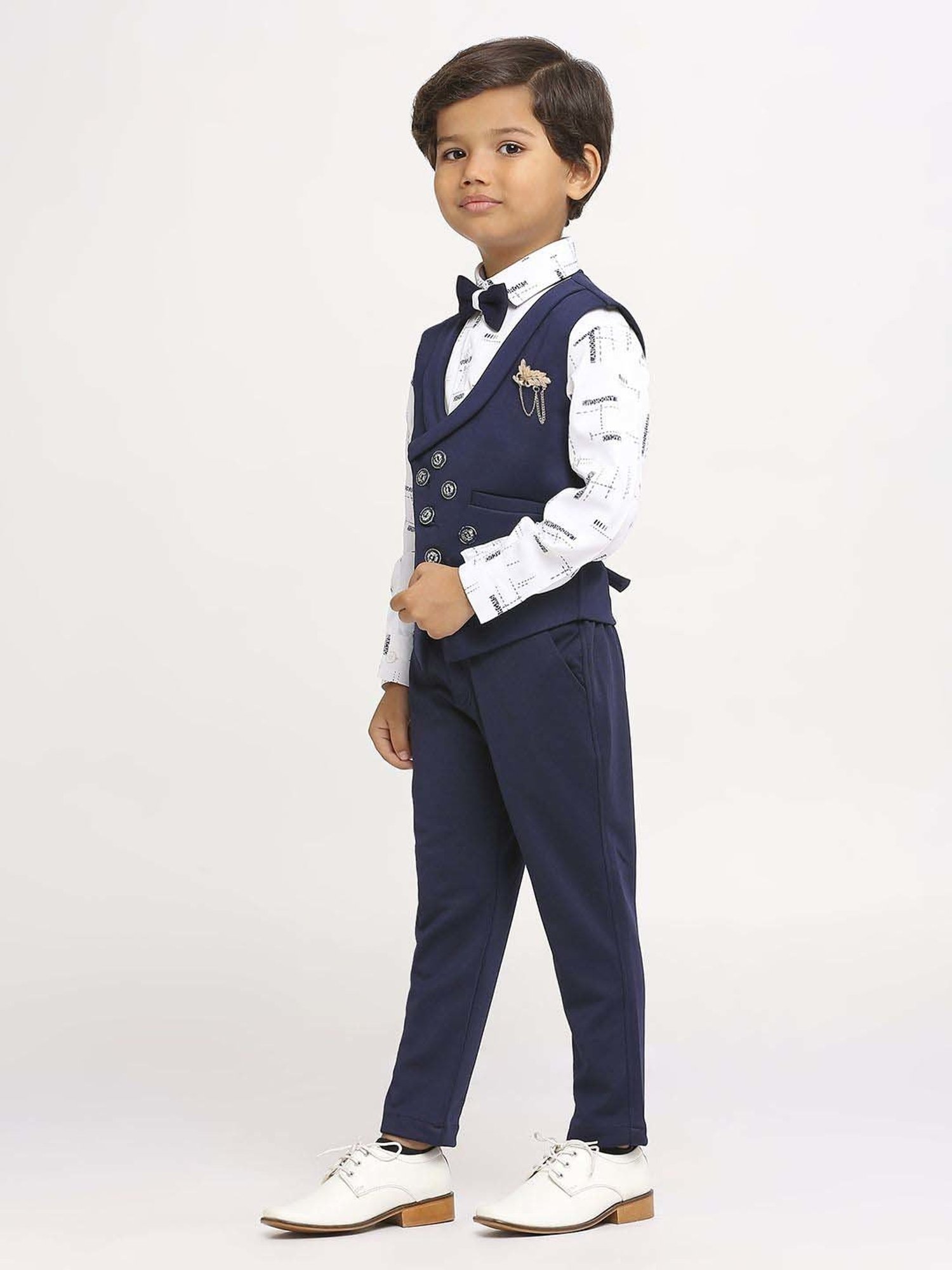 Kids Island Boys Blue Solid Full Sleeves Suit Set