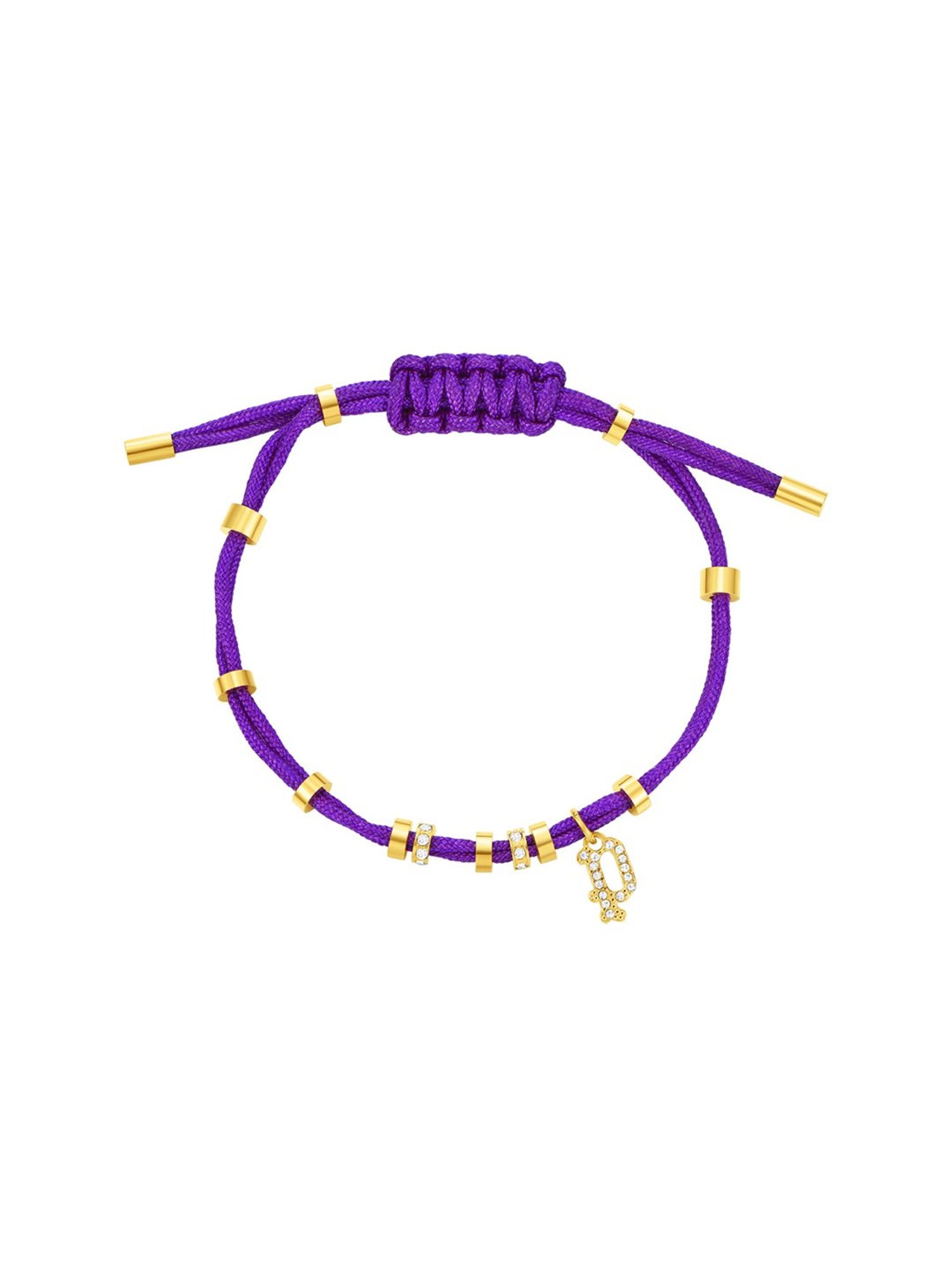 Police Luck P Charm With Crystal Slider Flexible fit Purple Flexible fit Bracelet for Women