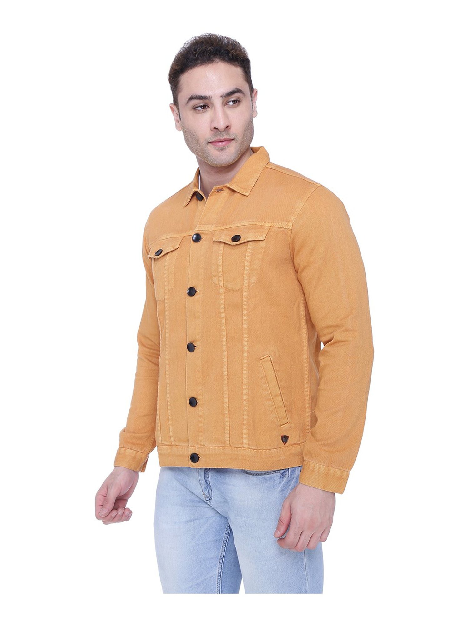 Kuons Avenue Mustard Shirt Collar Denim Jacket