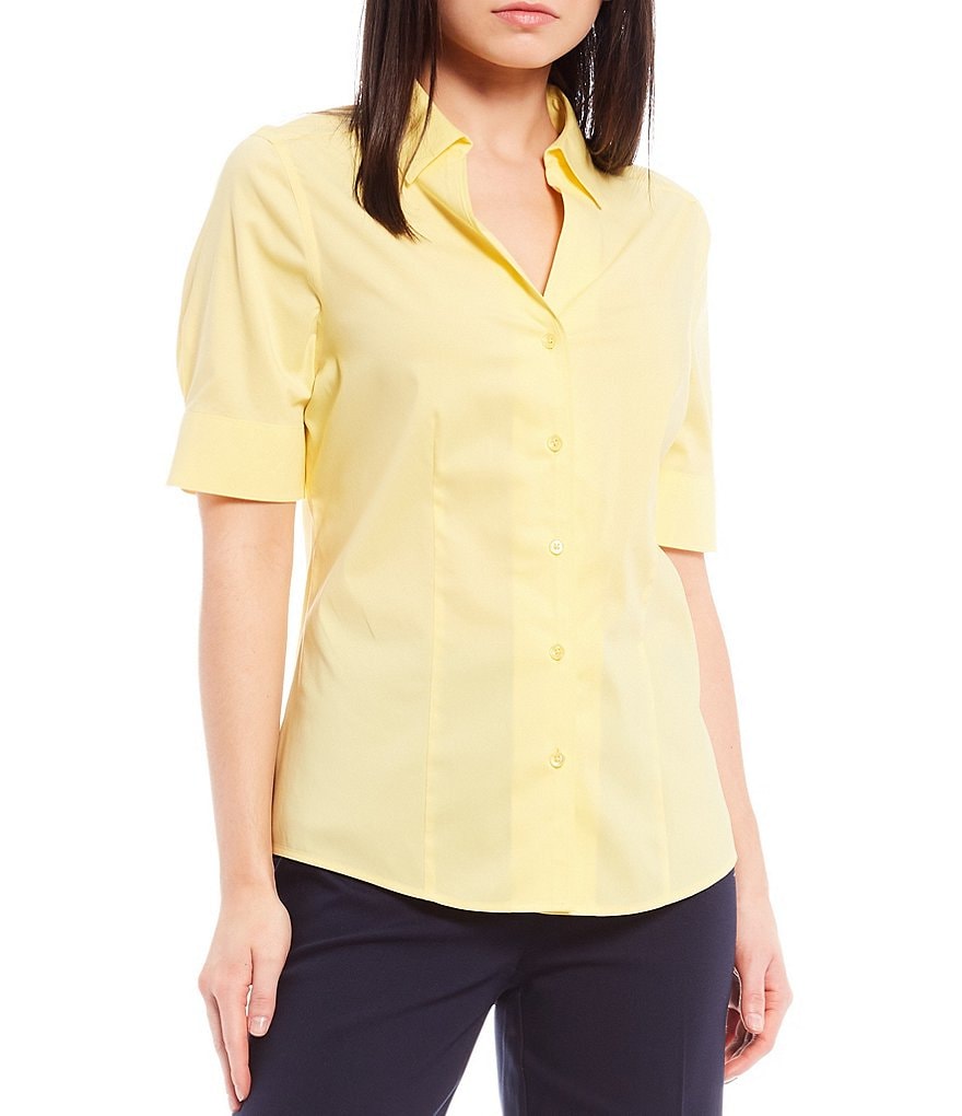 Preston & York Caroline Bow Woven V-Neck 3/4 Sleeve Blouse