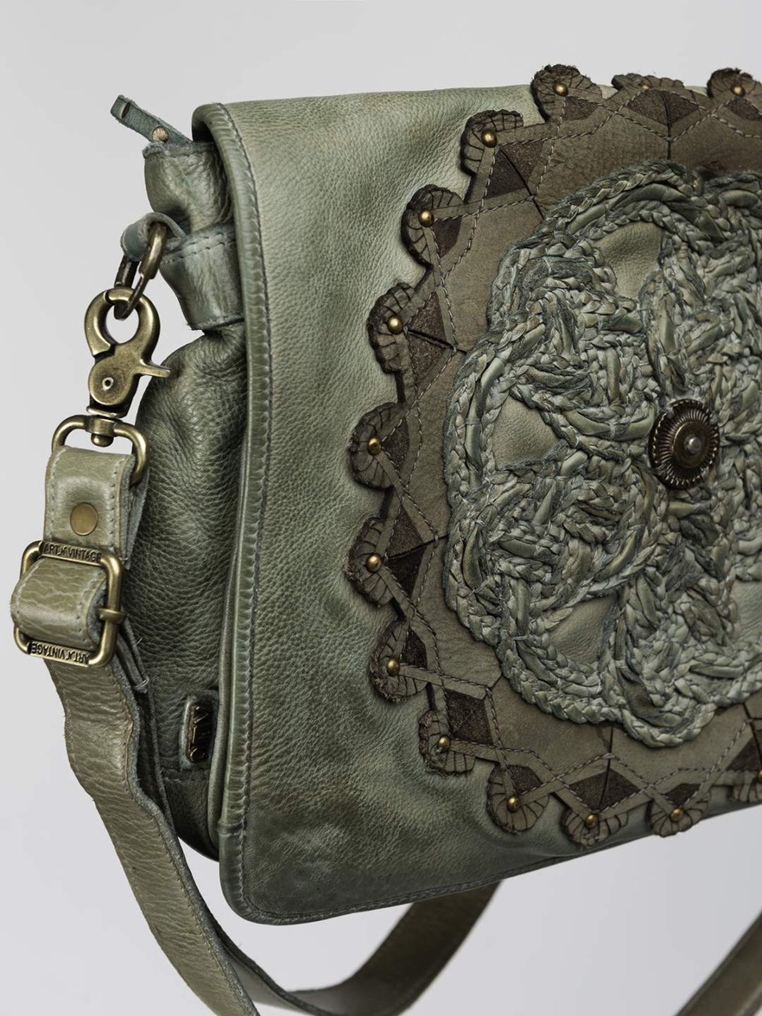 Art N Vintage Parma Olive Leather Textured Medium Sling Handbag