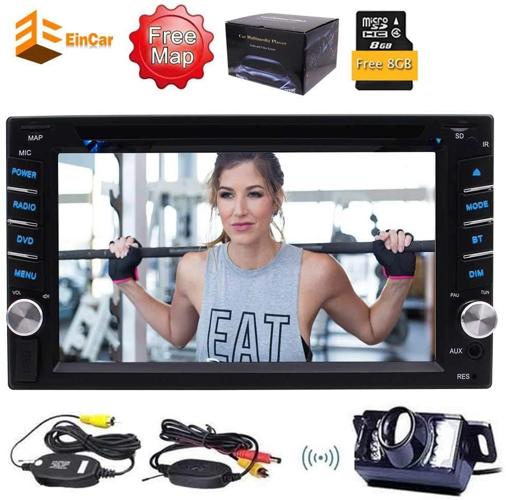 2 Din Car Stereo Car Deck Audio Radio Headunit 6.2" LCD TFT in Dash DVD Player with DVD/CD/MP3/MP4/USB/SD/BT GPS Navigation with Free 8GB GPS Map Card Support SWC &Wireless Rearview Camera