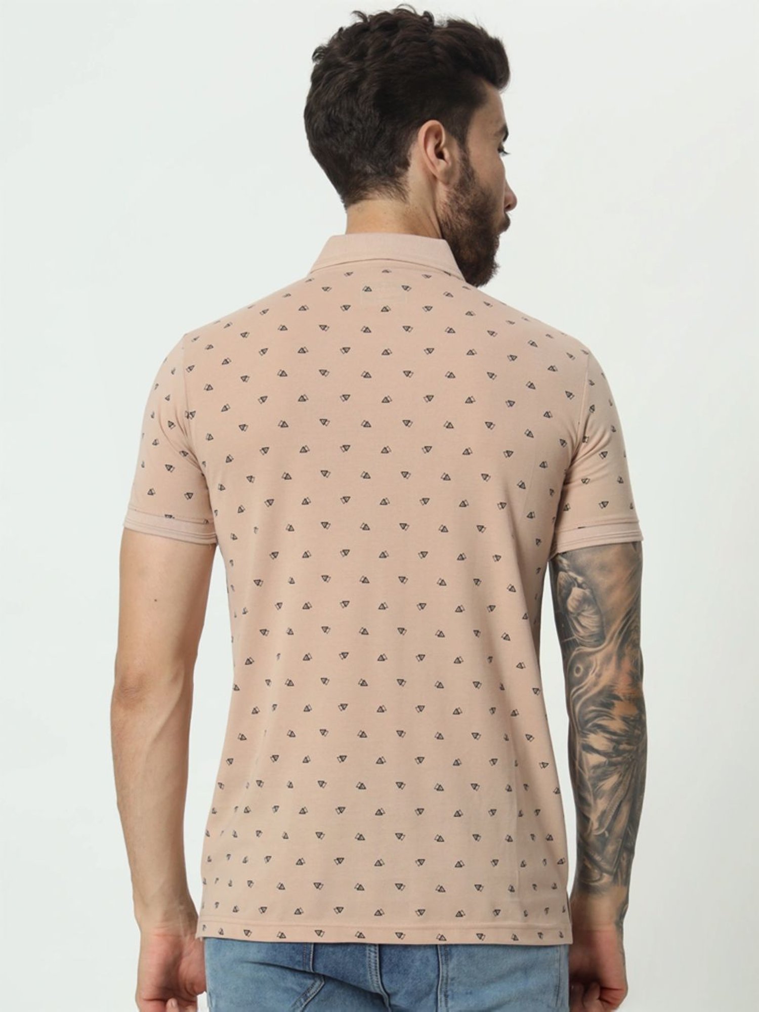 Tab91 Beige Regular Fit Printed Polo T-Shirts