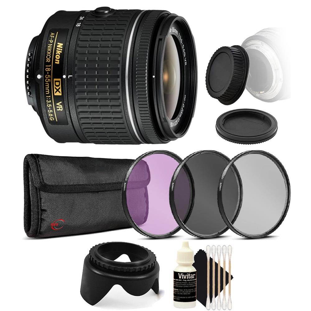 Nikon AF-P DX NIKKOR 18-55mm f/3.5-5.6G VR Lens + 3pc Filter Kit Deluxe Accessories for Nikon D5500 D5300 D3300 D3400 D5600