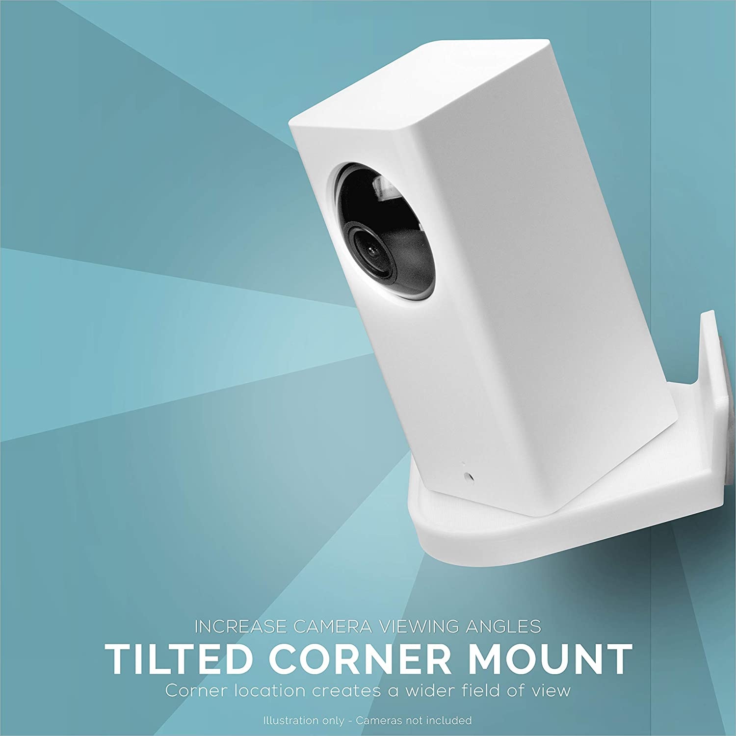 Screwless Corner Wall Mount Kit Compatible with Wyze Cam Pan, Tilted Holder, Watch Crib, Kids, Cashier etc, Strong Stick On, Full Tilt & Pan Function, No Tools, No Drilling, by Brainwavz (White)