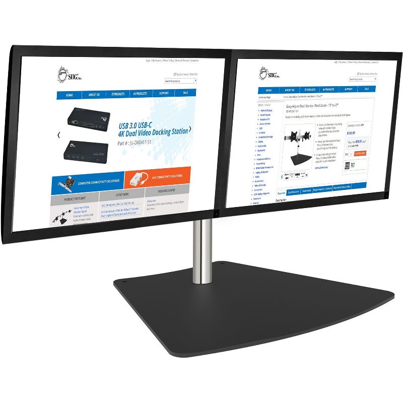 SIIG Easy-Adjust Dual Monitor Desk Stand - 13" to 27" - Up to 27" Screen Support - 35.20 lb Load Capacity - 10.9" Height x 29.9" Width x 16.1" Depth